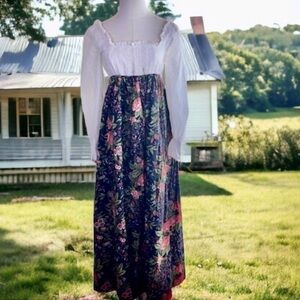 Vintage Boho Prairie Dress Floral Eyelet Lace Maxi Size 7